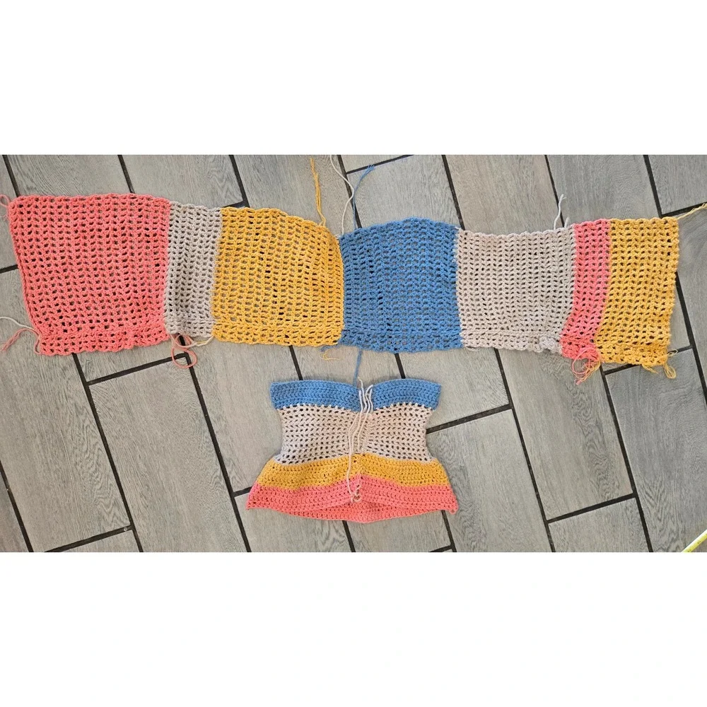 Handmade Crochet Unfinished Project Colorblock Mesh Top and Panel Set DIY